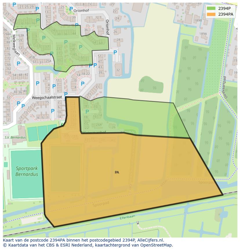 Afbeelding van het postcodegebied 2394 PA op de kaart.