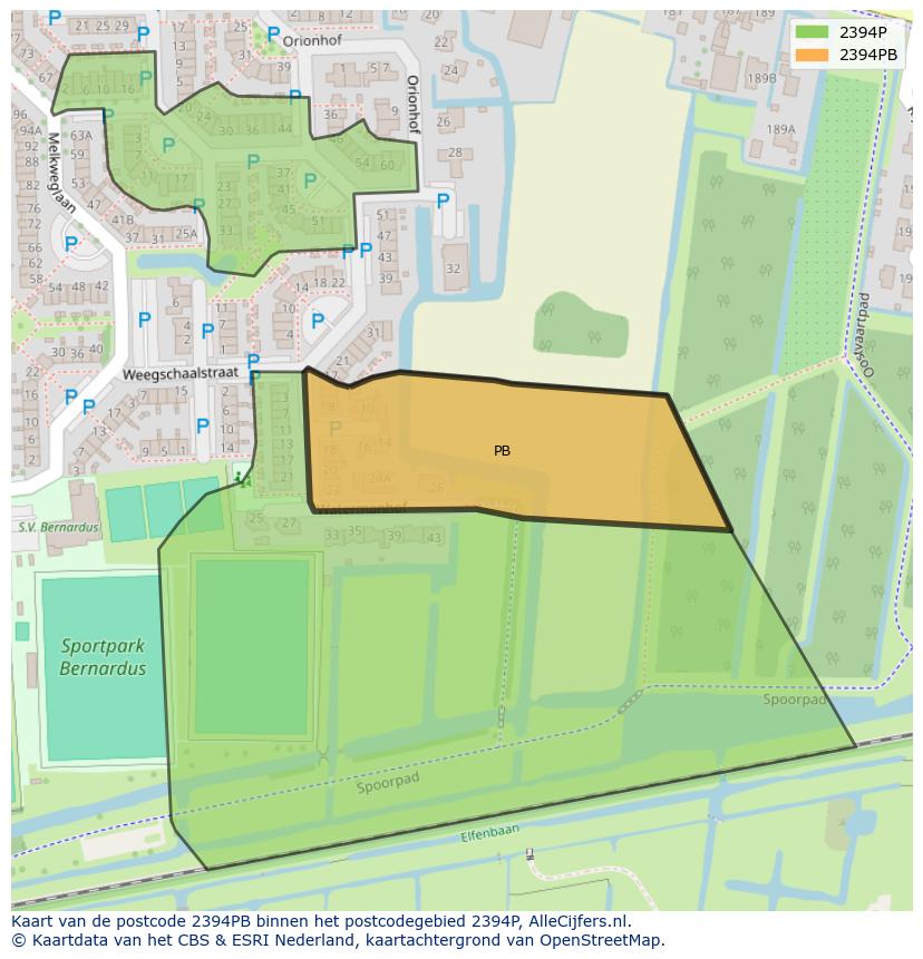 Afbeelding van het postcodegebied 2394 PB op de kaart.