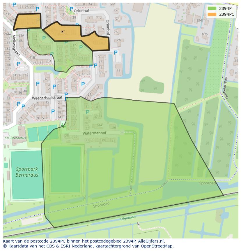 Afbeelding van het postcodegebied 2394 PC op de kaart.