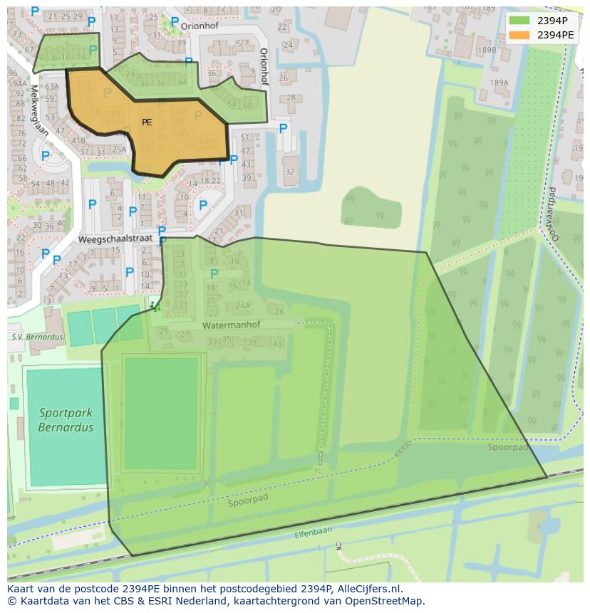 Afbeelding van het postcodegebied 2394 PE op de kaart.