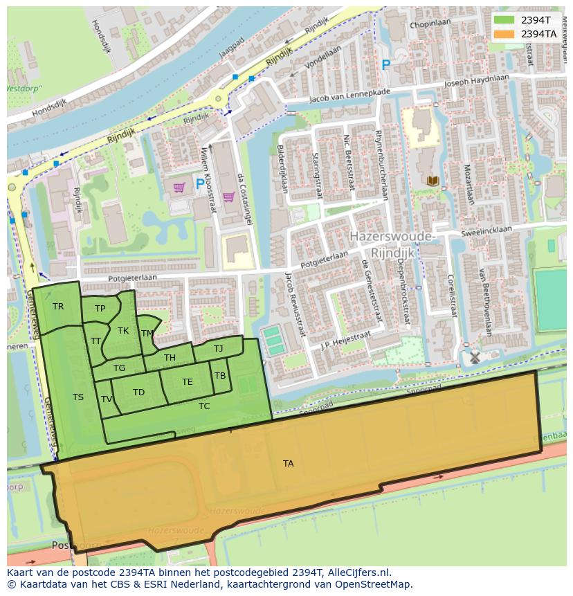 Afbeelding van het postcodegebied 2394 TA op de kaart.