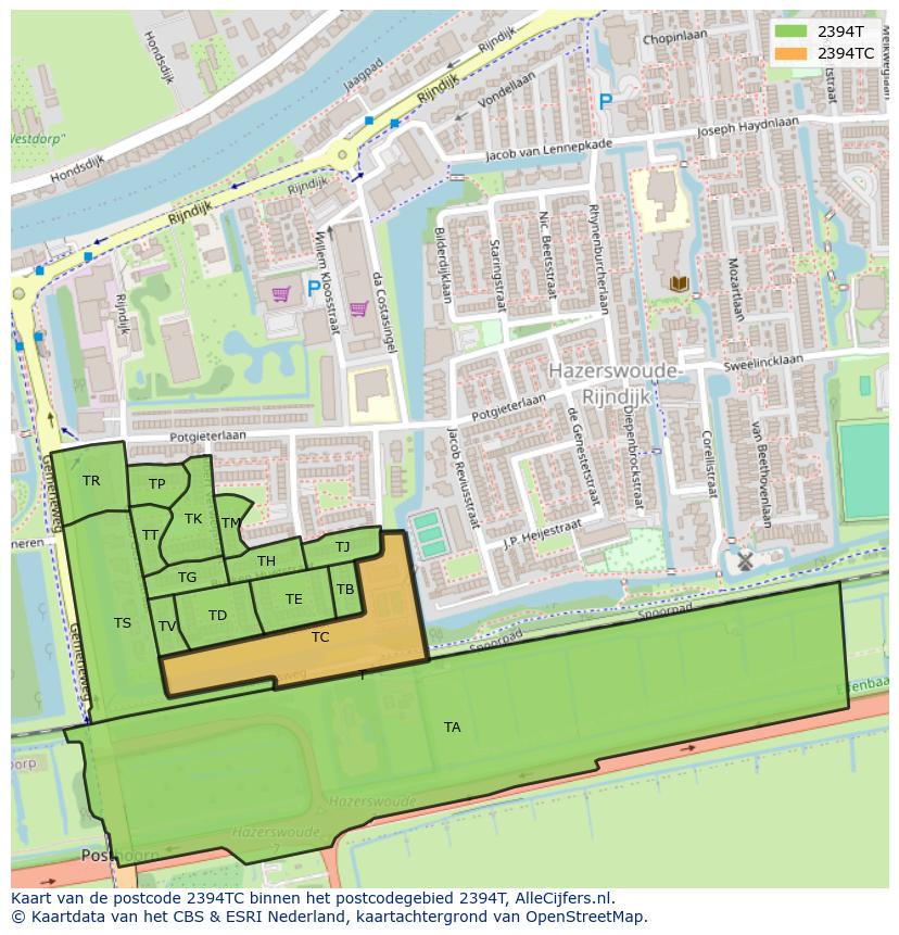 Afbeelding van het postcodegebied 2394 TC op de kaart.