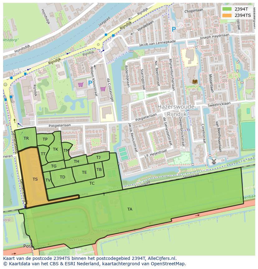 Afbeelding van het postcodegebied 2394 TS op de kaart.