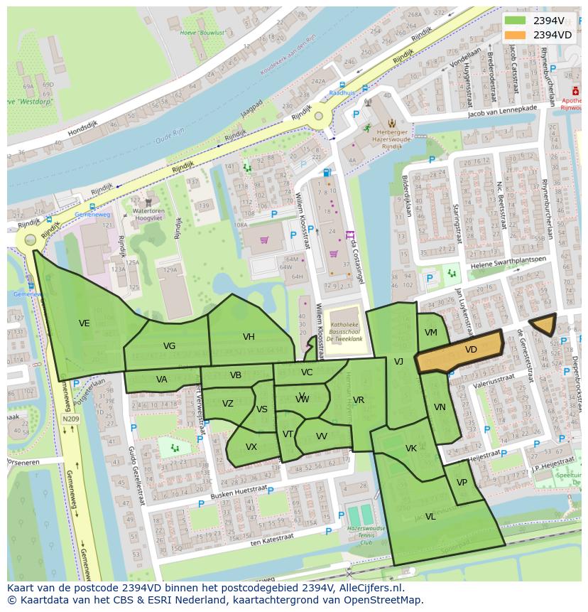 Afbeelding van het postcodegebied 2394 VD op de kaart.