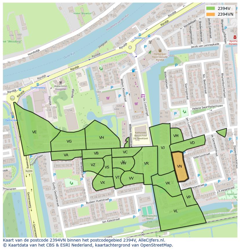 Afbeelding van het postcodegebied 2394 VN op de kaart.