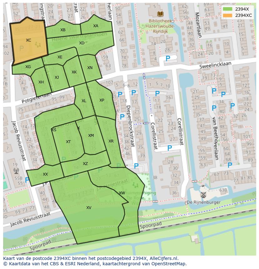 Afbeelding van het postcodegebied 2394 XC op de kaart.