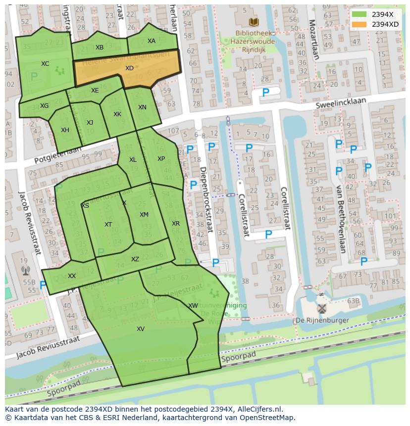 Afbeelding van het postcodegebied 2394 XD op de kaart.