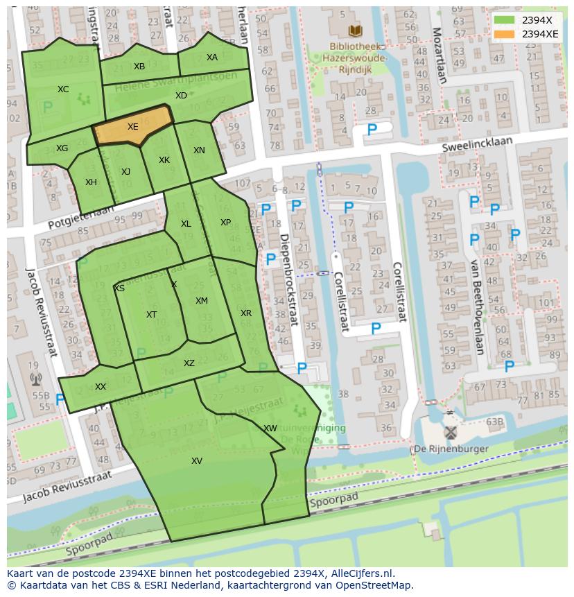 Afbeelding van het postcodegebied 2394 XE op de kaart.