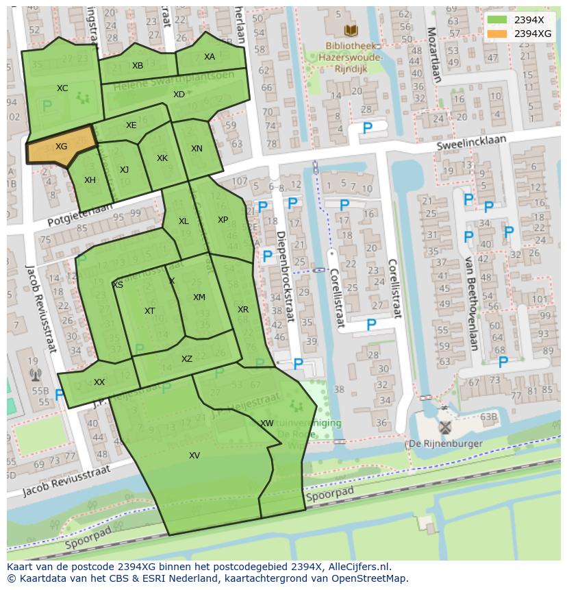 Afbeelding van het postcodegebied 2394 XG op de kaart.