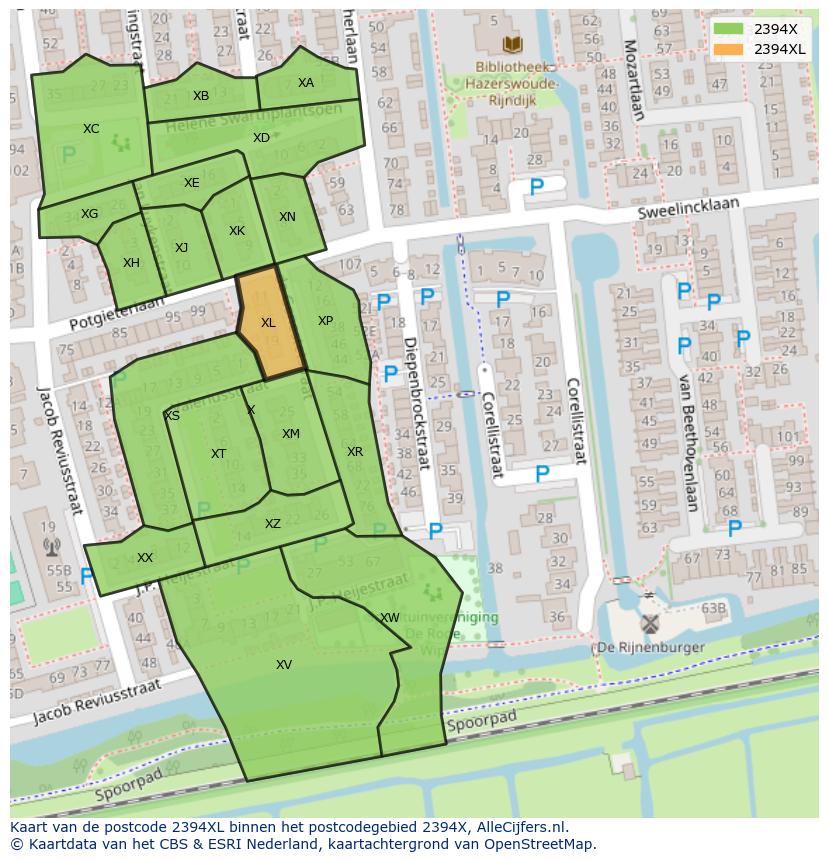 Afbeelding van het postcodegebied 2394 XL op de kaart.