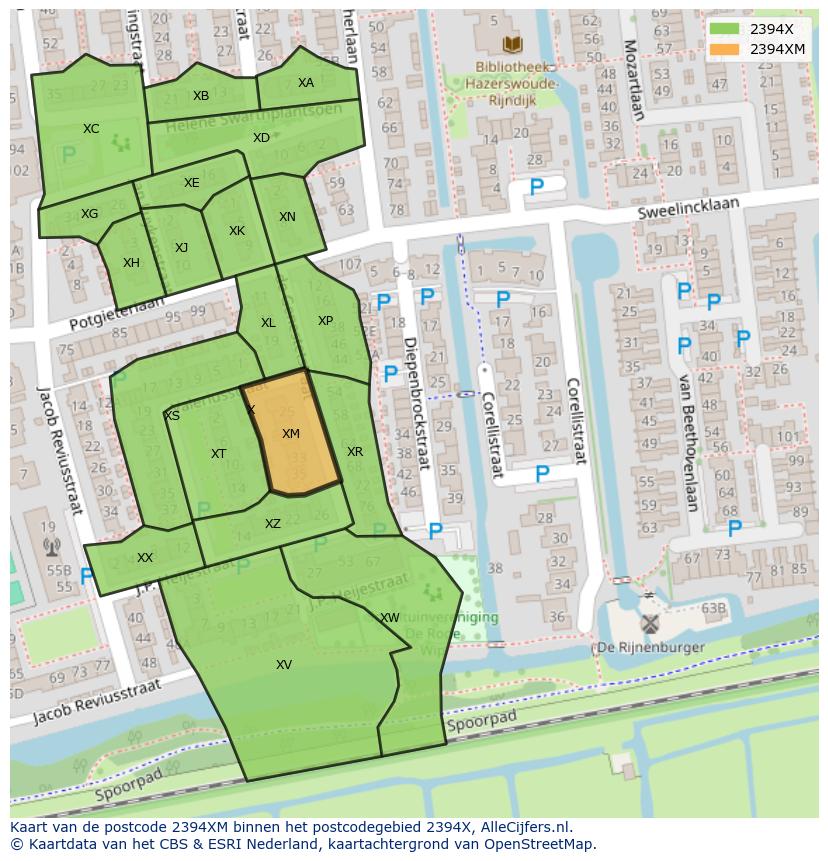 Afbeelding van het postcodegebied 2394 XM op de kaart.