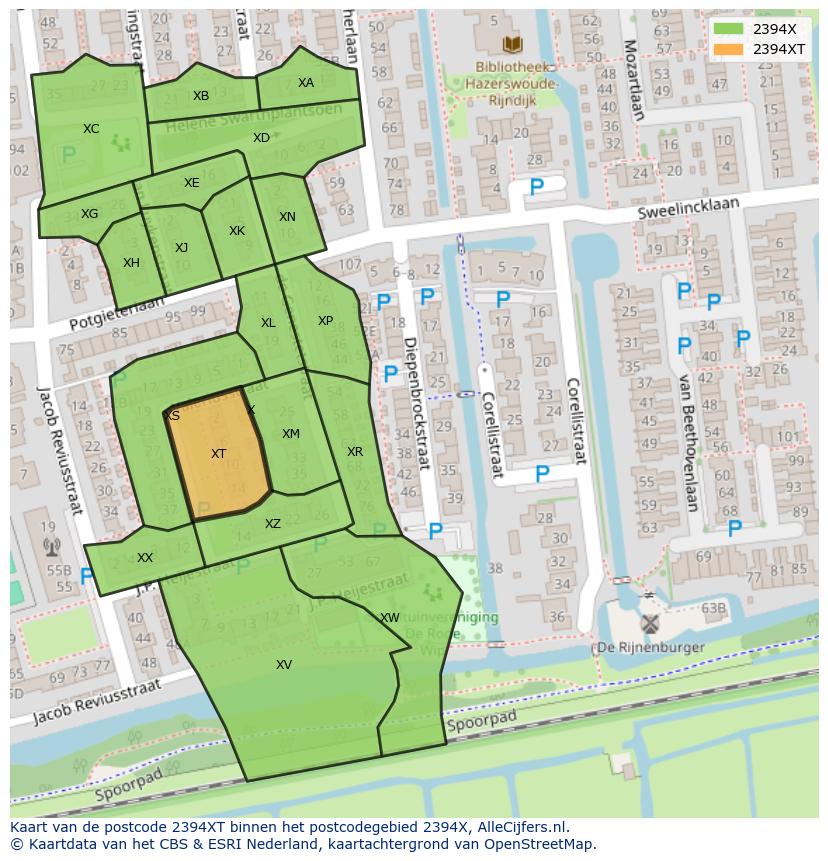 Afbeelding van het postcodegebied 2394 XT op de kaart.