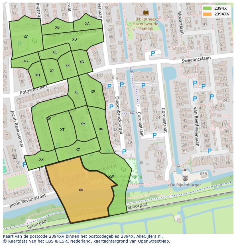 Afbeelding van het postcodegebied 2394 XV op de kaart.