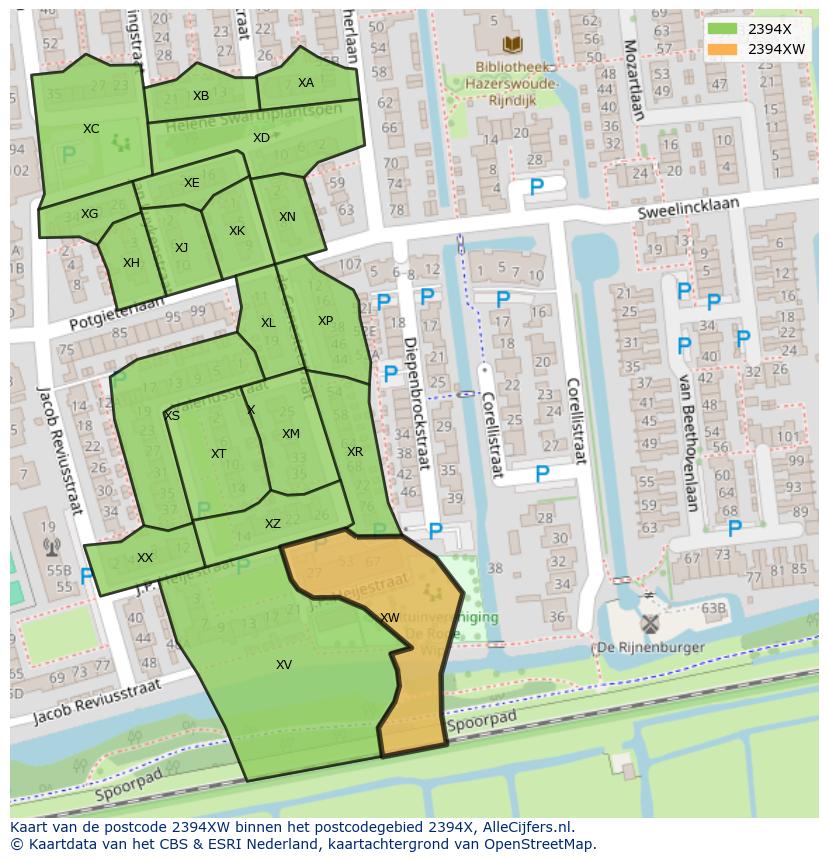 Afbeelding van het postcodegebied 2394 XW op de kaart.