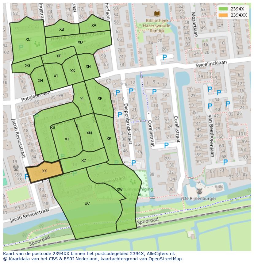 Afbeelding van het postcodegebied 2394 XX op de kaart.