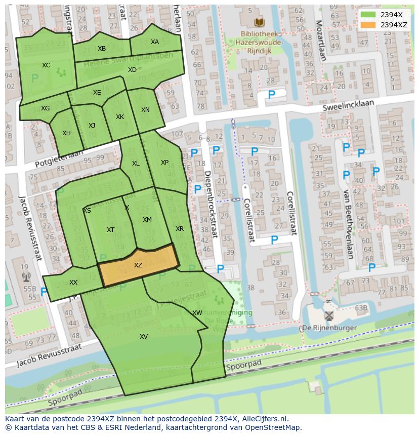 Afbeelding van het postcodegebied 2394 XZ op de kaart.