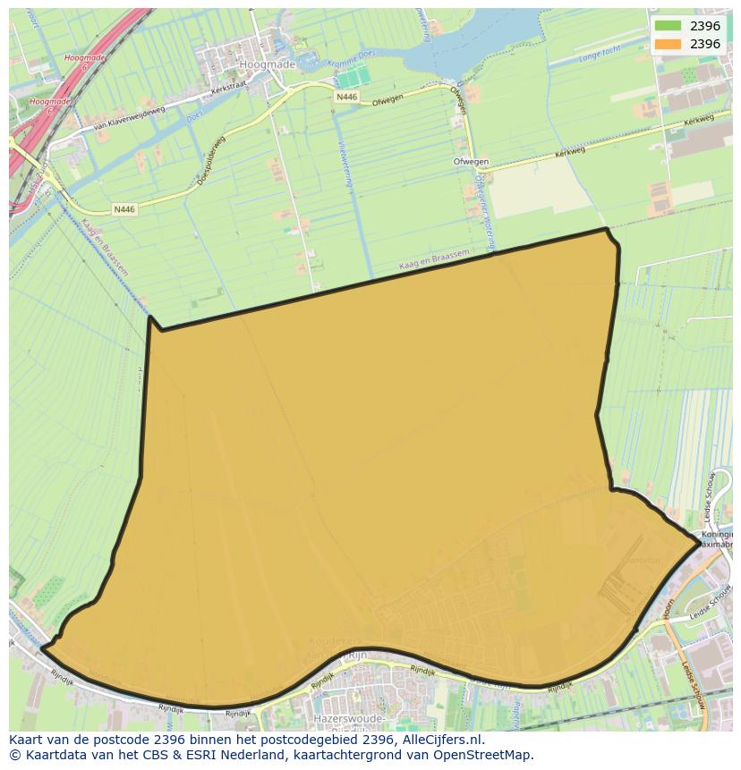 Afbeelding van het postcodegebied 2396 op de kaart.