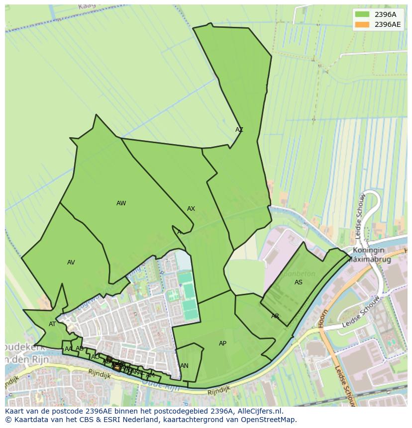 Afbeelding van het postcodegebied 2396 AE op de kaart.