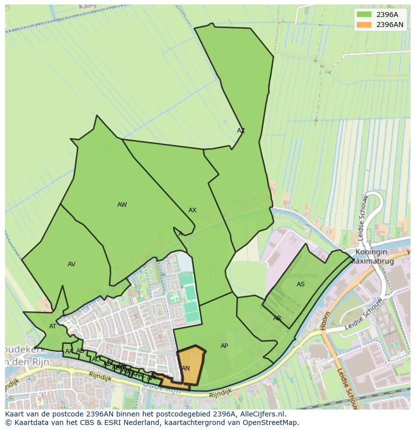 Afbeelding van het postcodegebied 2396 AN op de kaart.