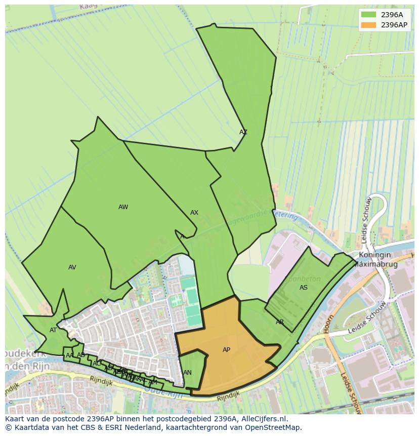 Afbeelding van het postcodegebied 2396 AP op de kaart.