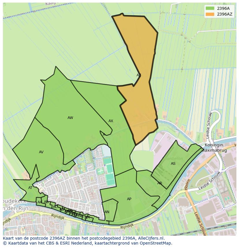 Afbeelding van het postcodegebied 2396 AZ op de kaart.
