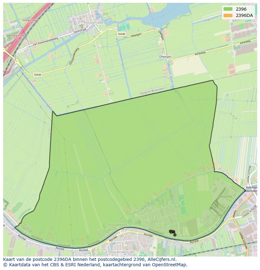 Afbeelding van het postcodegebied 2396 DA op de kaart.