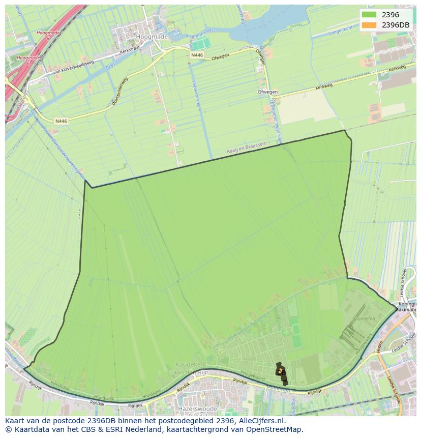 Afbeelding van het postcodegebied 2396 DB op de kaart.