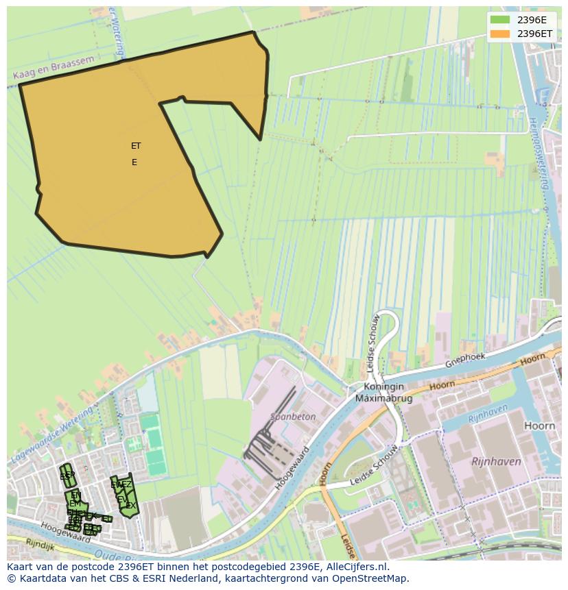 Afbeelding van het postcodegebied 2396 ET op de kaart.