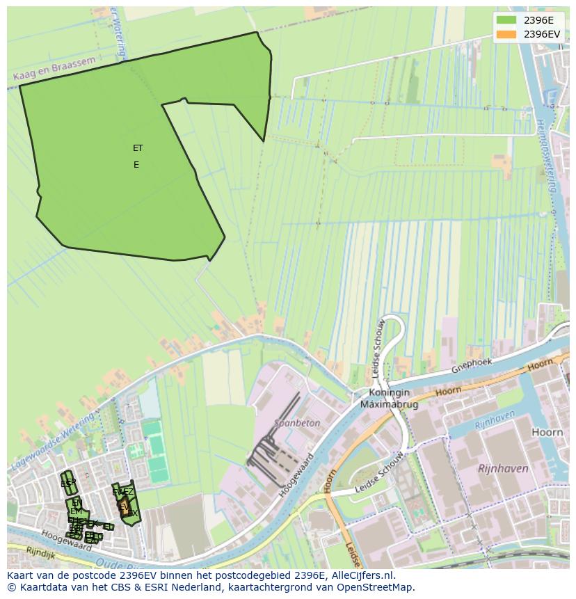 Afbeelding van het postcodegebied 2396 EV op de kaart.