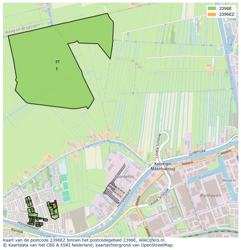 Afbeelding van het postcodegebied 2396 EZ op de kaart.