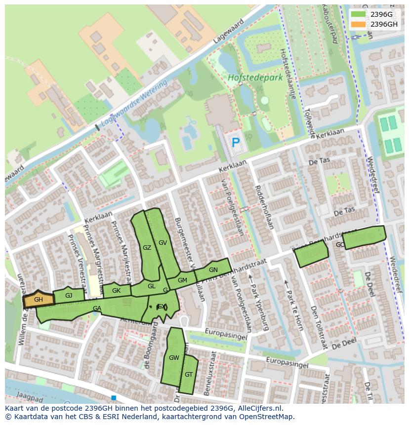 Afbeelding van het postcodegebied 2396 GH op de kaart.