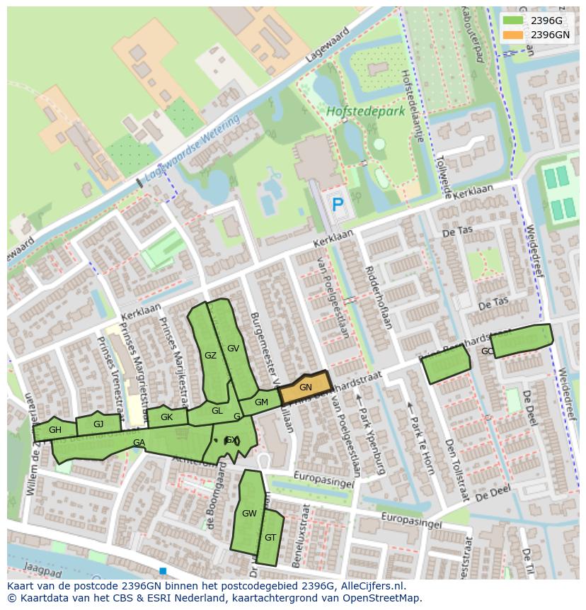 Afbeelding van het postcodegebied 2396 GN op de kaart.