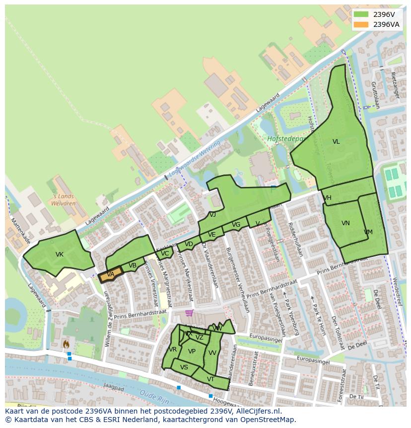 Afbeelding van het postcodegebied 2396 VA op de kaart.