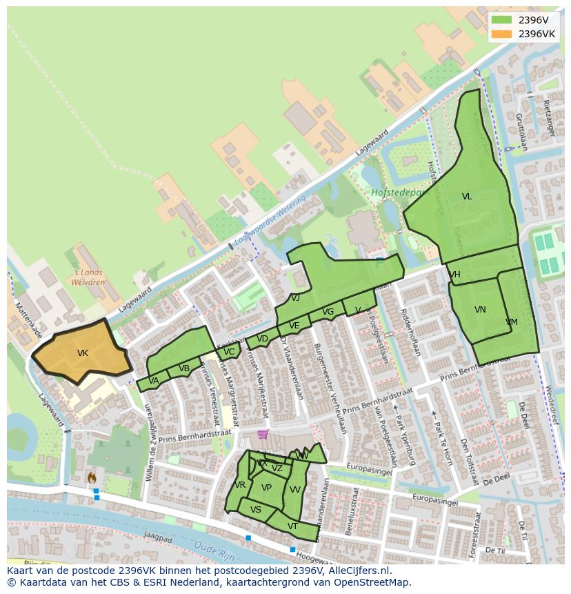 Afbeelding van het postcodegebied 2396 VK op de kaart.