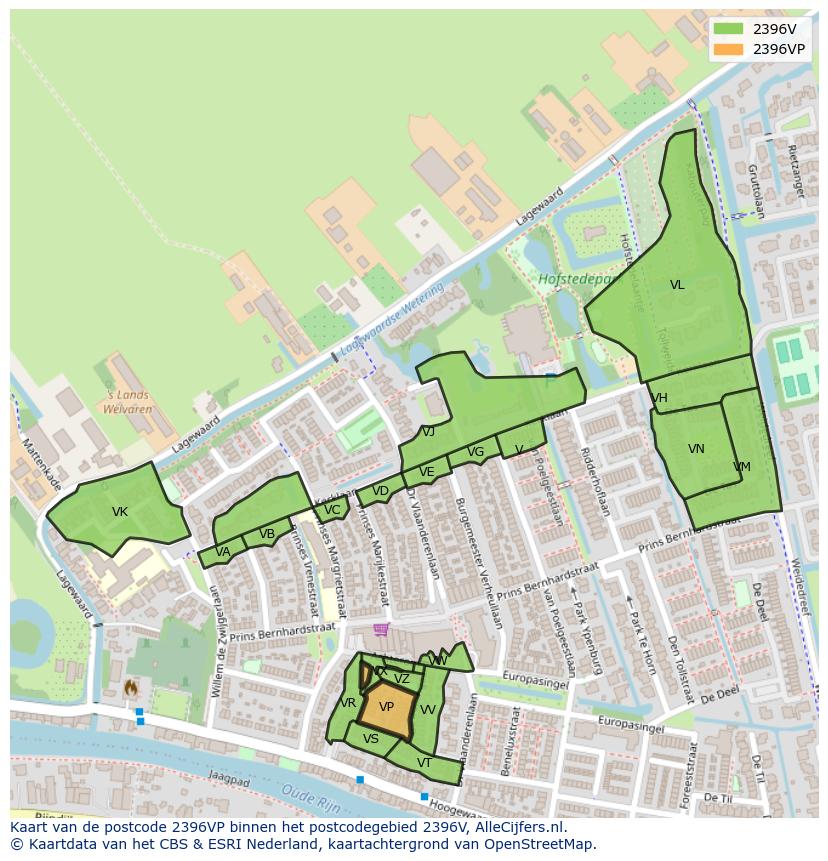 Afbeelding van het postcodegebied 2396 VP op de kaart.