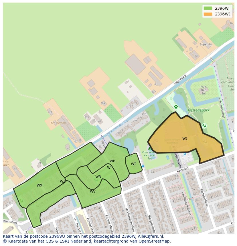 Afbeelding van het postcodegebied 2396 WJ op de kaart.