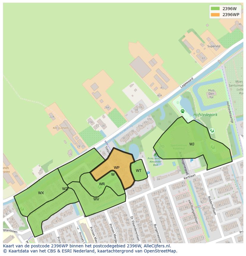 Afbeelding van het postcodegebied 2396 WP op de kaart.