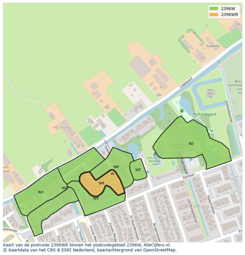 Afbeelding van het postcodegebied 2396 WR op de kaart.