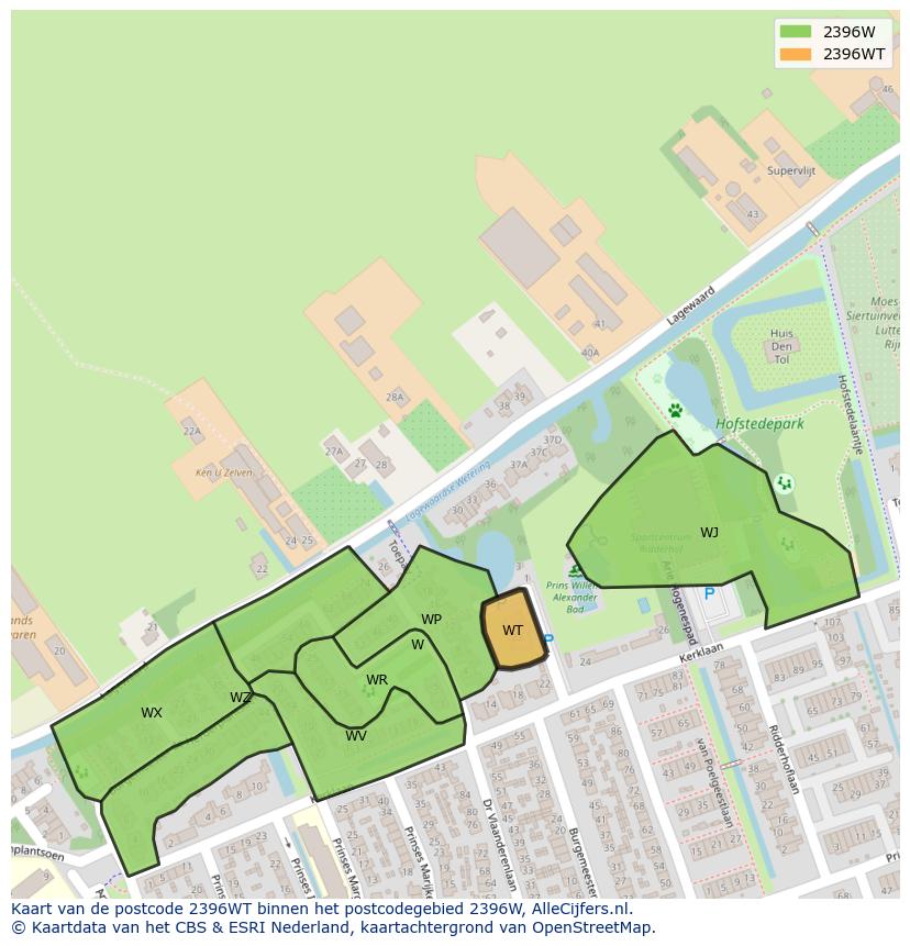 Afbeelding van het postcodegebied 2396 WT op de kaart.