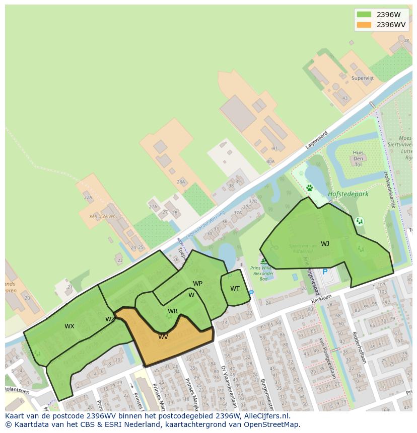 Afbeelding van het postcodegebied 2396 WV op de kaart.