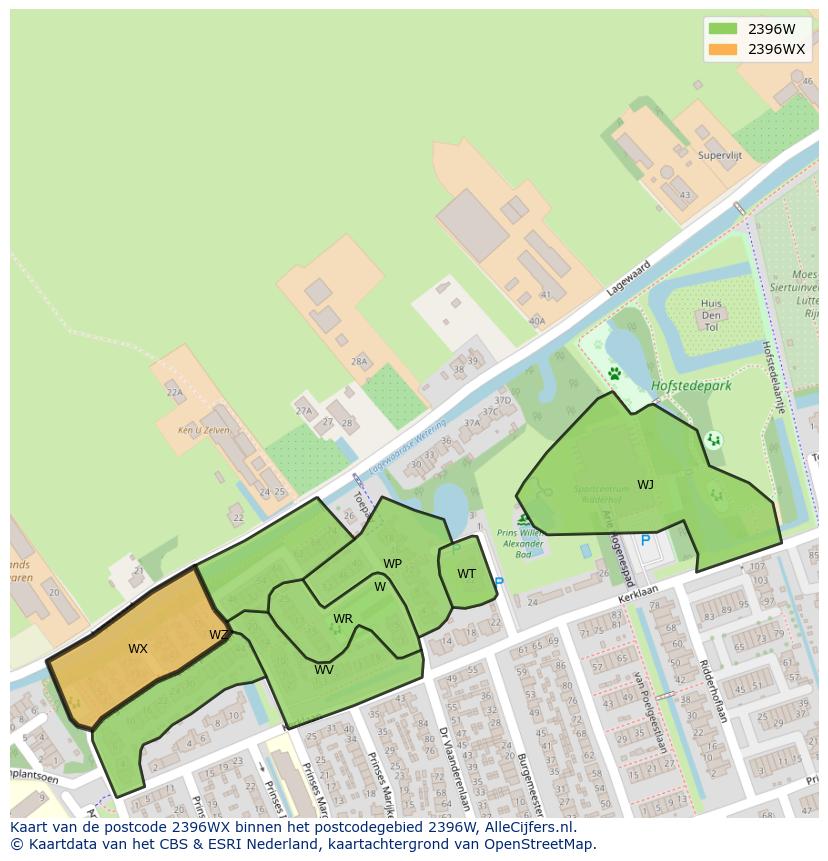 Afbeelding van het postcodegebied 2396 WX op de kaart.