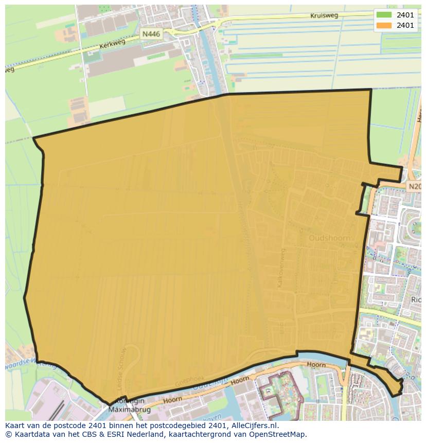 Afbeelding van het postcodegebied 2401 op de kaart.
