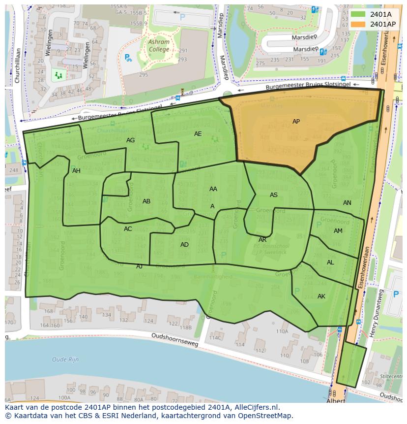 Afbeelding van het postcodegebied 2401 AP op de kaart.