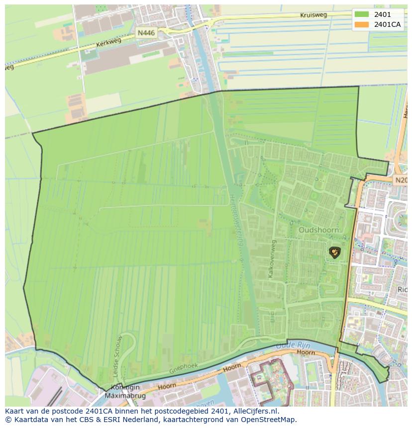 Afbeelding van het postcodegebied 2401 CA op de kaart.
