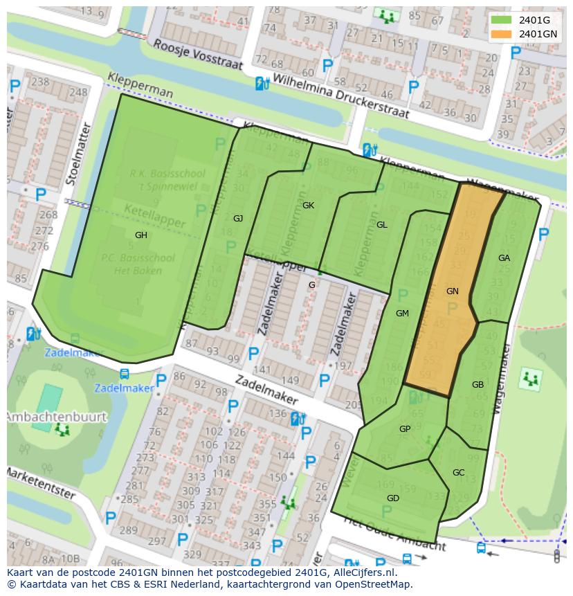 Afbeelding van het postcodegebied 2401 GN op de kaart.