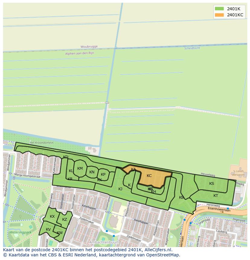 Afbeelding van het postcodegebied 2401 KC op de kaart.