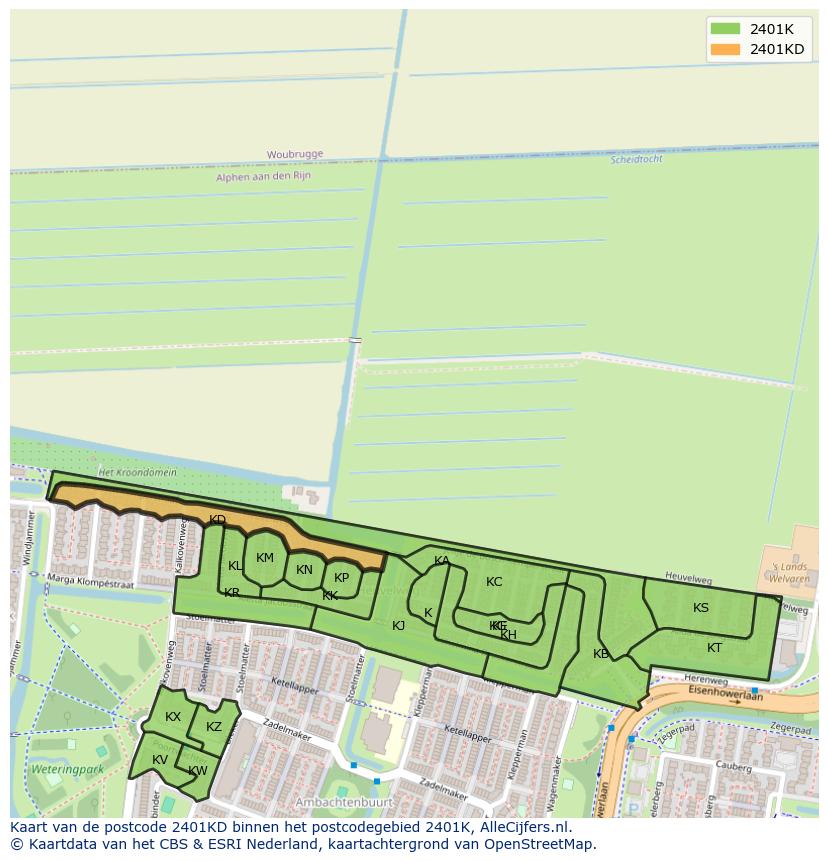 Afbeelding van het postcodegebied 2401 KD op de kaart.