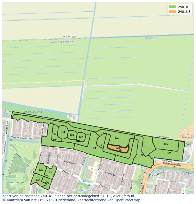 Afbeelding van het postcodegebied 2401 KE op de kaart.
