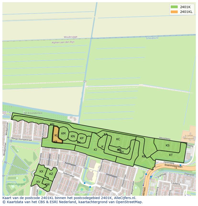 Afbeelding van het postcodegebied 2401 KL op de kaart.