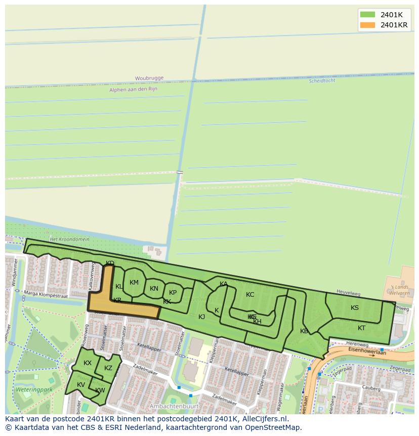 Afbeelding van het postcodegebied 2401 KR op de kaart.